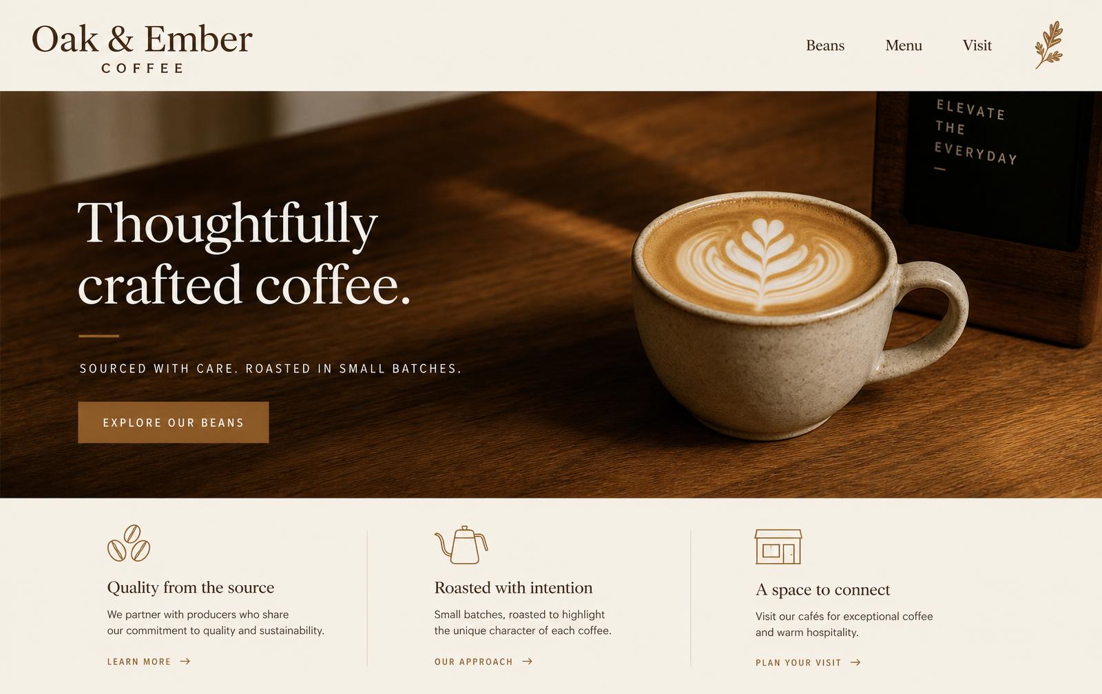 Oak & Ember Coffee website designed by Origin Flow Studio